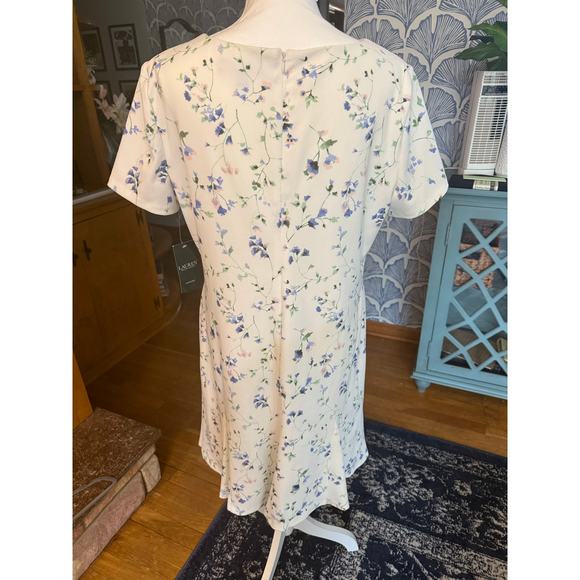 NWT Lauren Ralph Lauren Cream with Blue and Purple Floral Mini Dress Sz. 16 - Picture 6 of 7